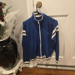 Vintage Dior Blue Zip-Up Sweater with White Stripes